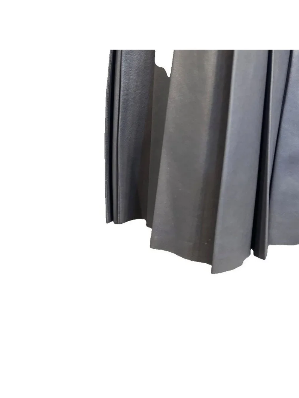 Chanel Leather Flare Skirt Knee Length CC Logo Pleats Lambskin 38 Gray